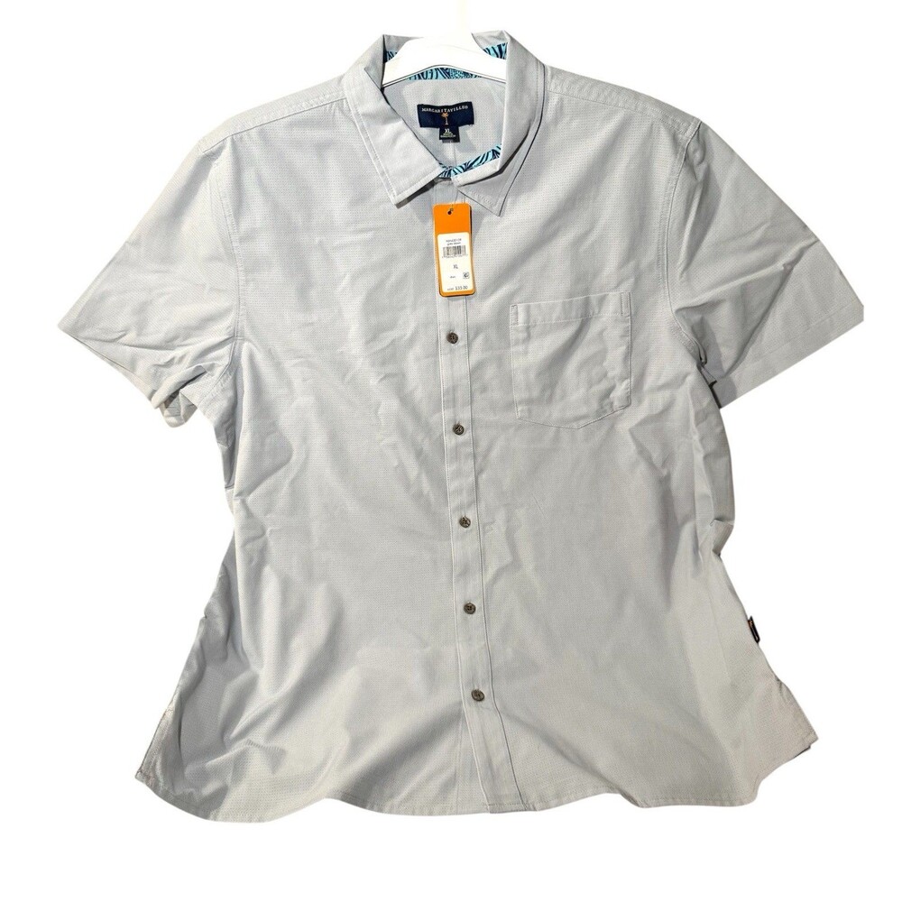 Margaritaville Casual Button Down Collard Men's Shirt Grey Dawn Beach Size XL